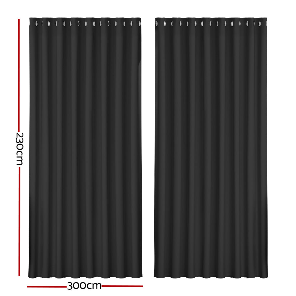 Artiss 2X Blockout Curtains Eyelet 300x230cm Black or Beige