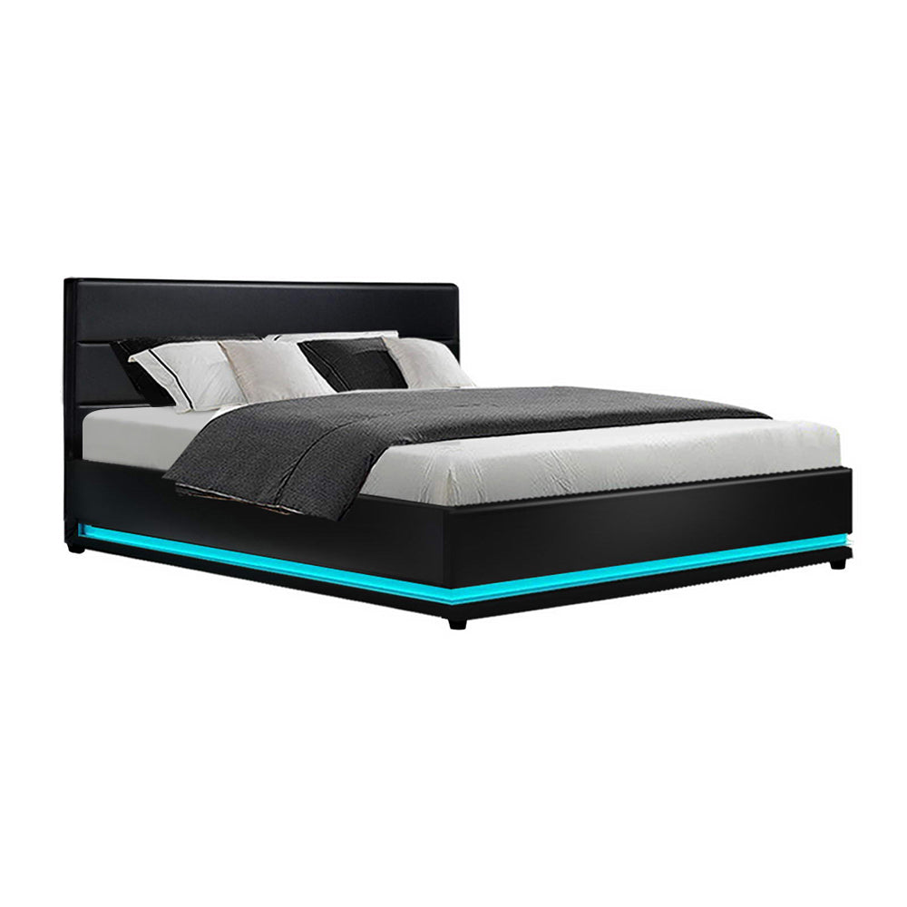 artiss-lumi-led-bed-frame-pu-leather-gas-lift-storage-black-king