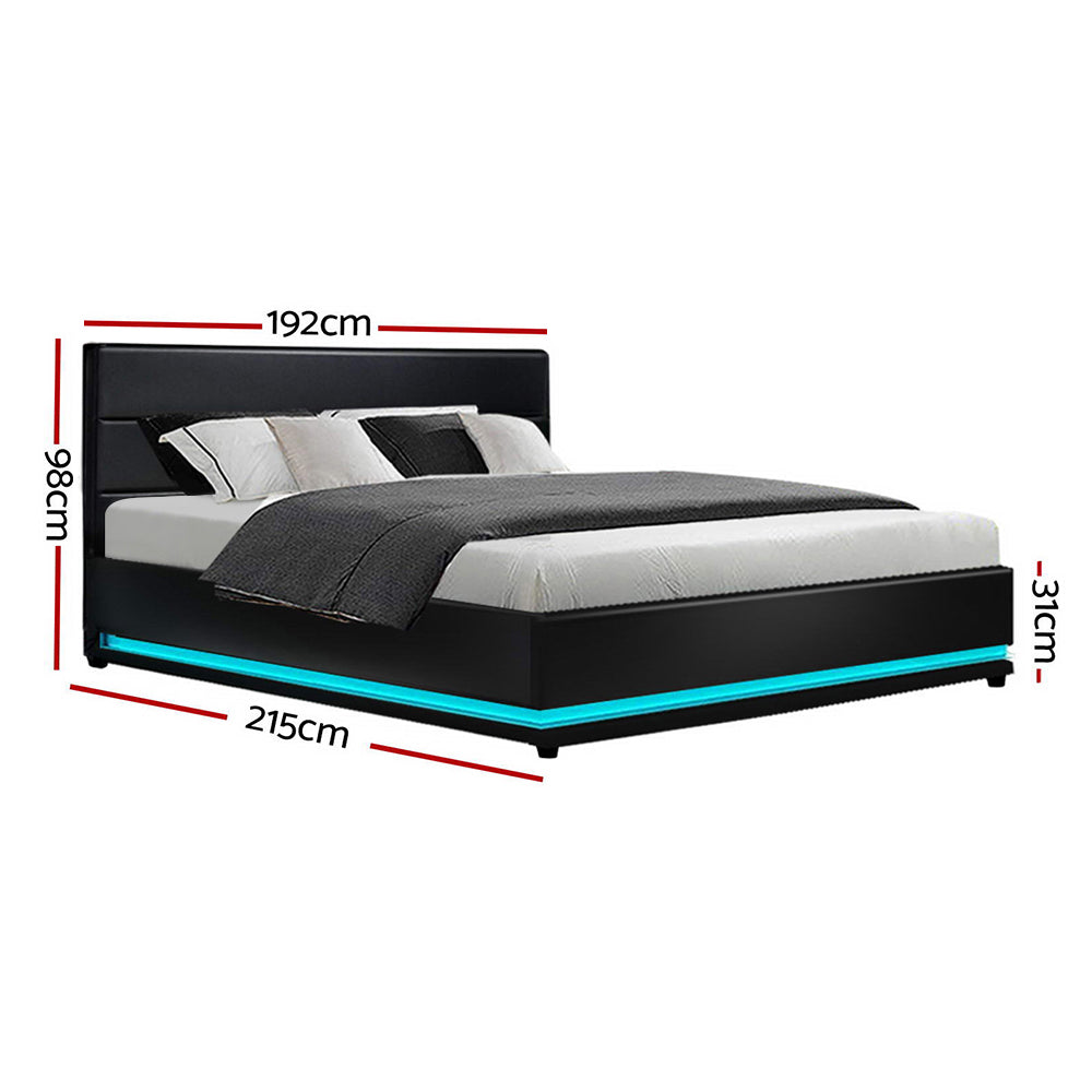 artiss-lumi-led-bed-frame-pu-leather-gas-lift-storage-black-king