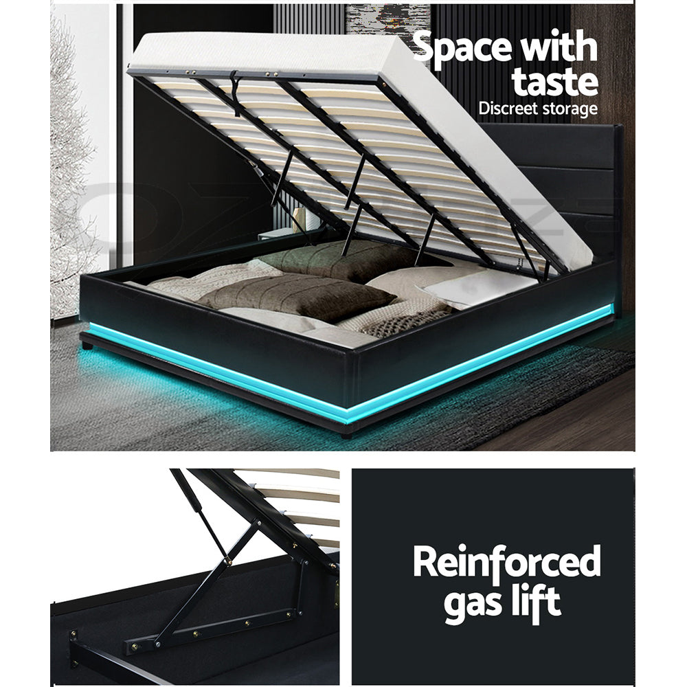 artiss-lumi-led-bed-frame-pu-leather-gas-lift-storage-black-king