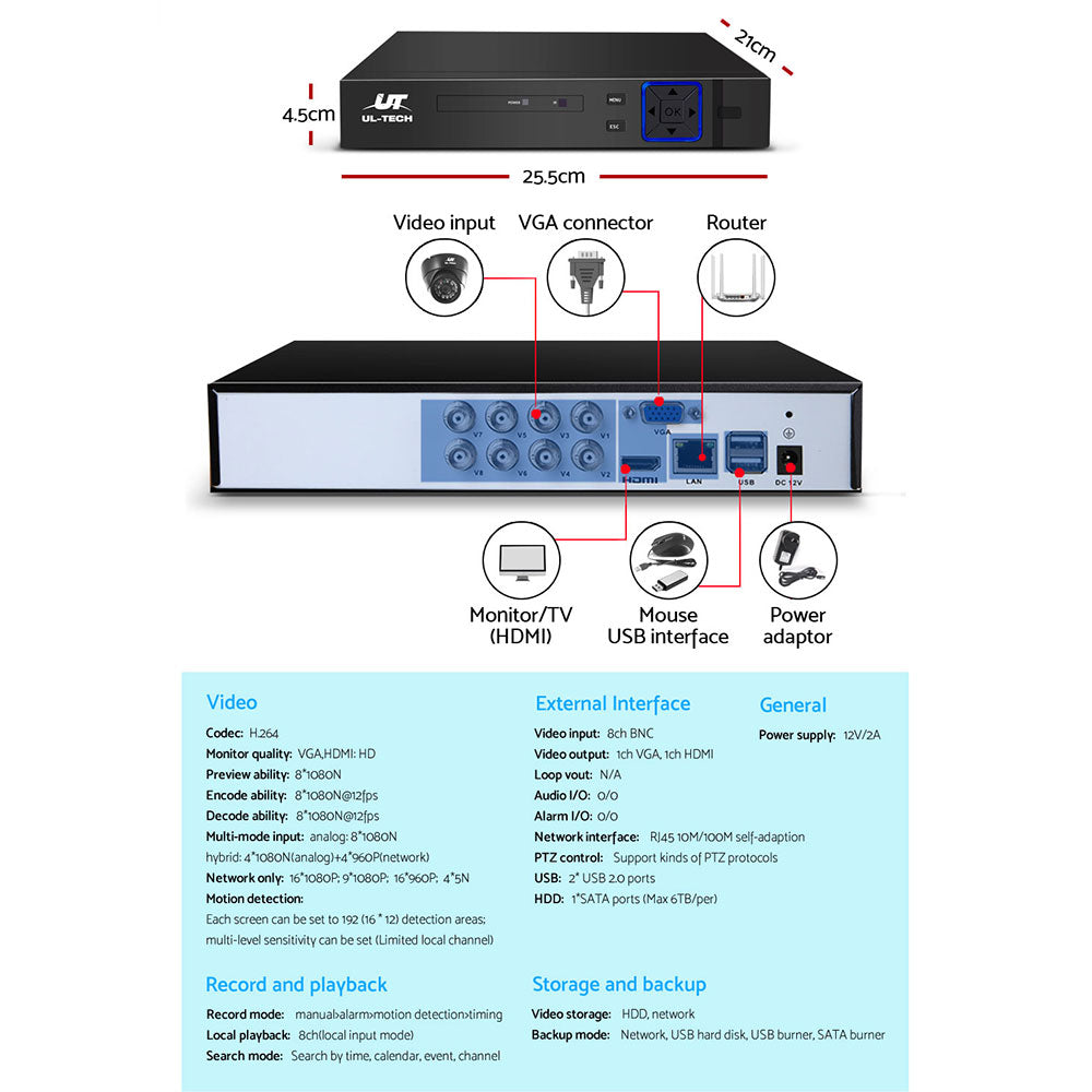 ul-tech-cctv-camera-security-system-home-8ch-dvr-1080p-ip-day-night-4-dome-cameras-kit