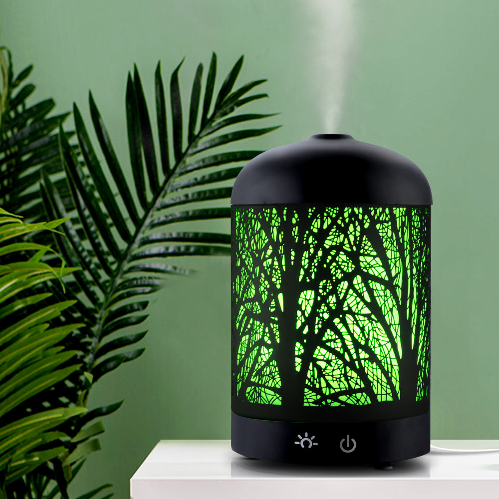 devanti-aroma-diffuser-aromatherapy-led-night-light-iron-air-humidifier-black-forrest-pattern-160ml