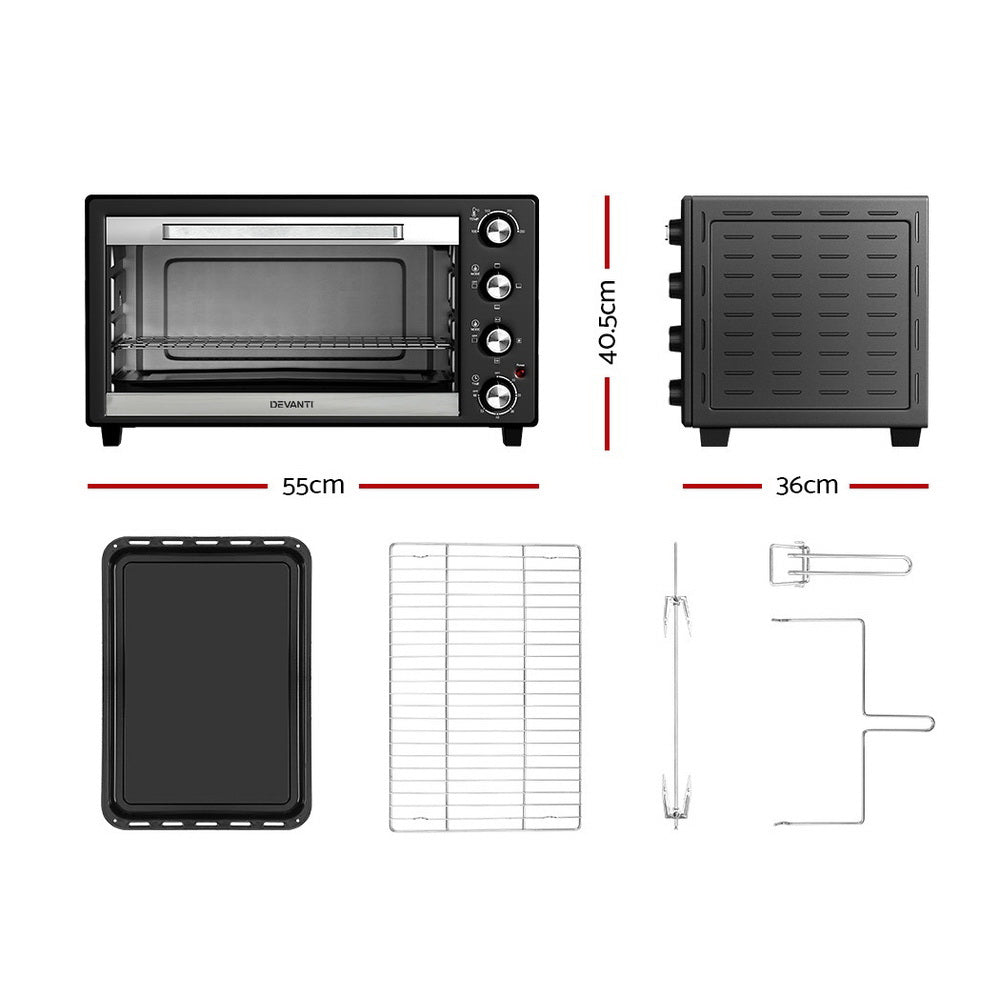 devanti-electric-convection-oven-bake-benchtop-rotisserie-grill-45l