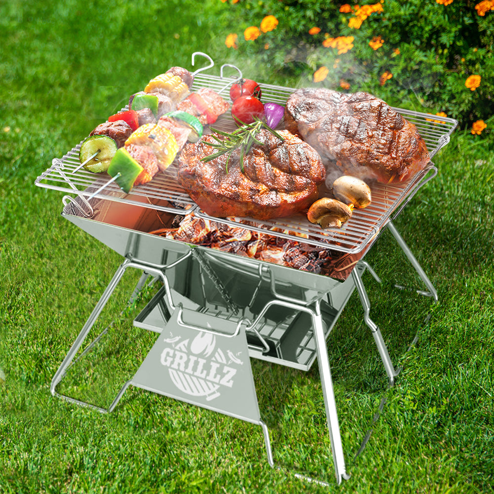 grillz-camping-fire-pit-bbq-2-in-1-grill-smoker-outdoor-portable-stainless-steel