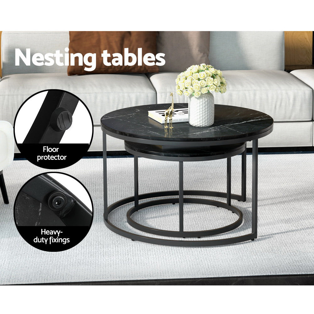 Artiss Nesting Coffee Table Set of 2 Marble Effect Tika