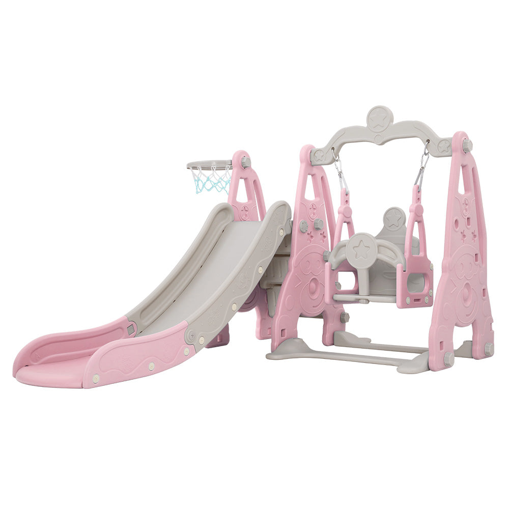 keezi-kids-slide-170cm-extra-long-swing-basketball-hoop-toddlers-playset-pink