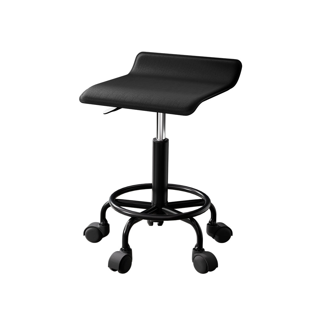 Artiss Salon Stool Swivel Height Adjustable Square Barber Spa Chair PU Black