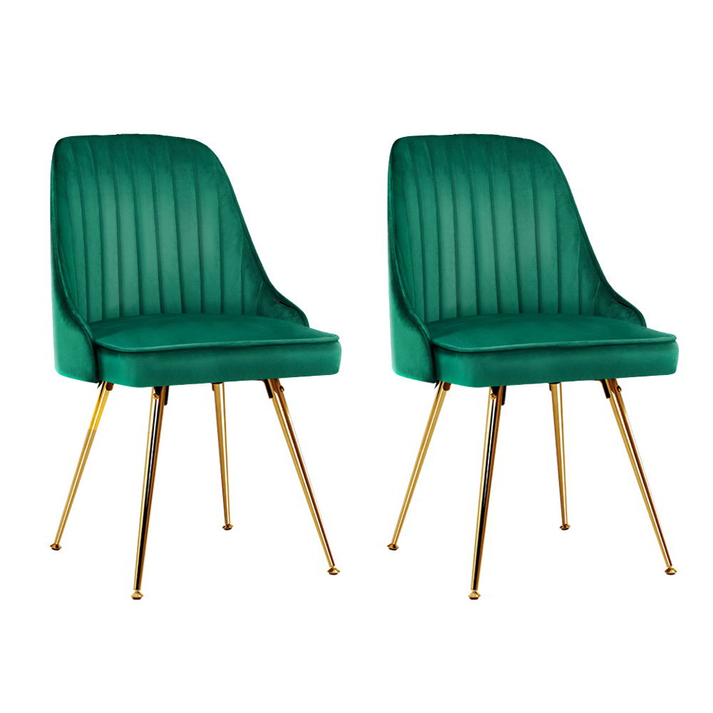 artiss-set-of-2-dining-chairs-retro-chair-cafe-kitchen-modern-metal-legs-velvet-green
