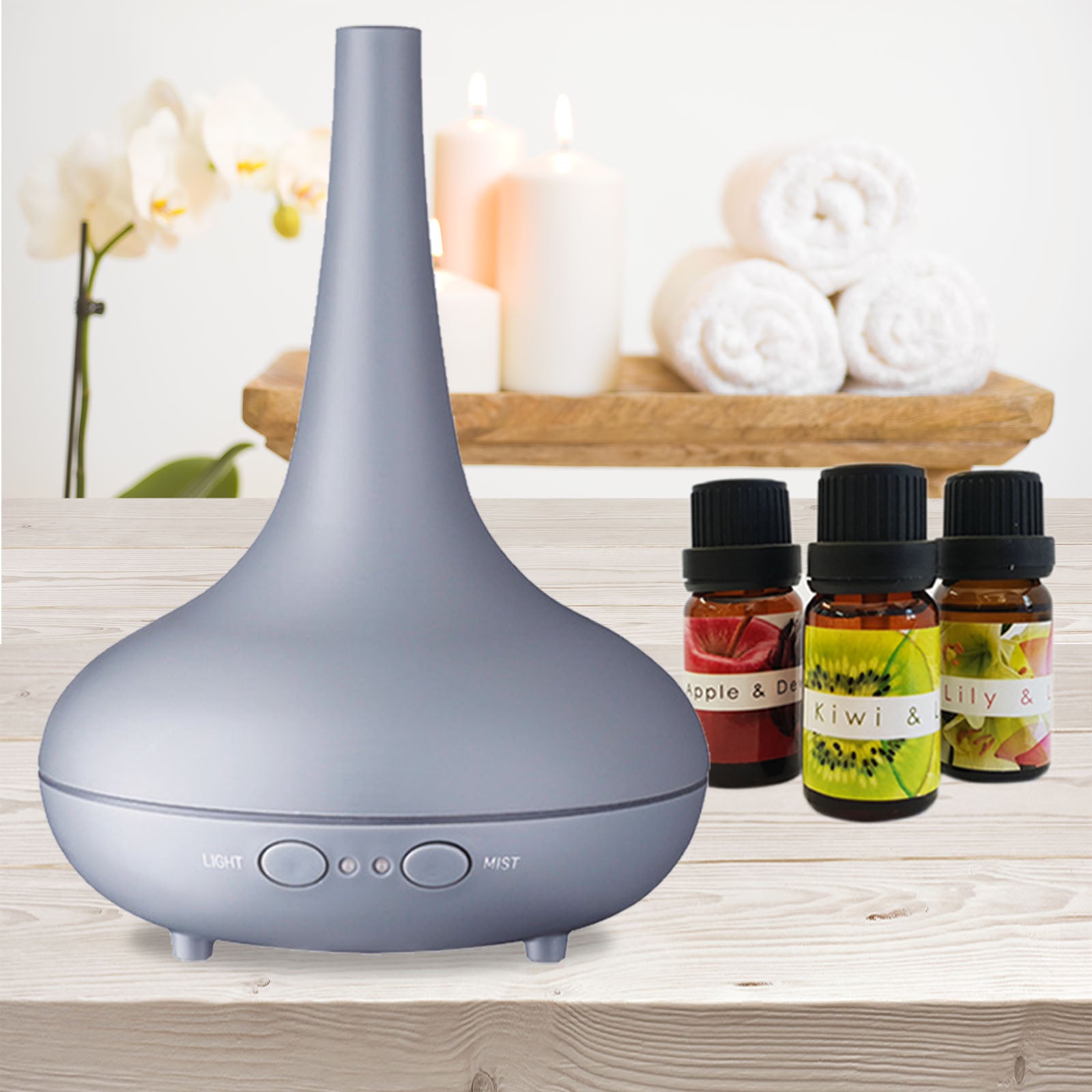 essential-oil-diffuser-ultrasonic-humidifier-aromatherapy-led-light-200ml-3-oils-matte-grey