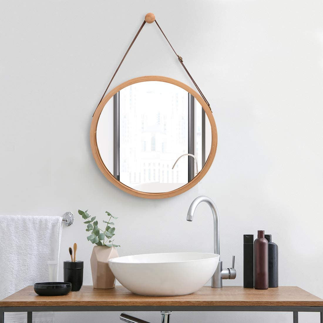hanging-round-wall-mirror-38-cm-solid-bamboo-frame-and-adjustable-leather-strap-for-bathroom-and-bedroom
