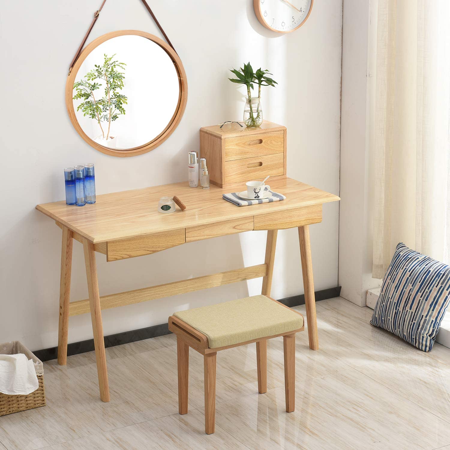 hanging-round-wall-mirror-38-cm-solid-bamboo-frame-and-adjustable-leather-strap-for-bathroom-and-bedroom