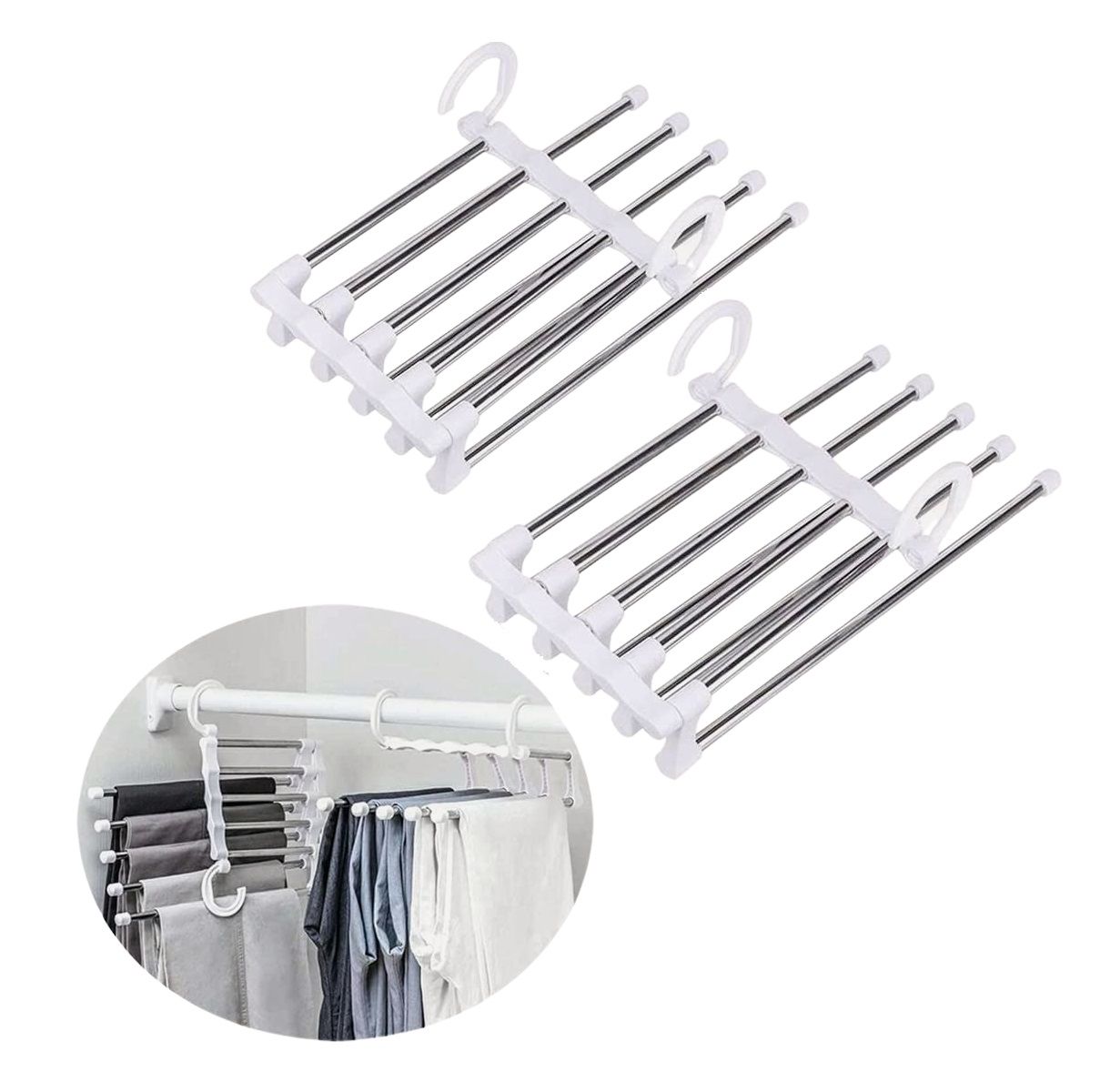 2-pack-stainless-steel-adjustable-5-in-1-pants-hangers-non-slip-space-saving-for-home-storage