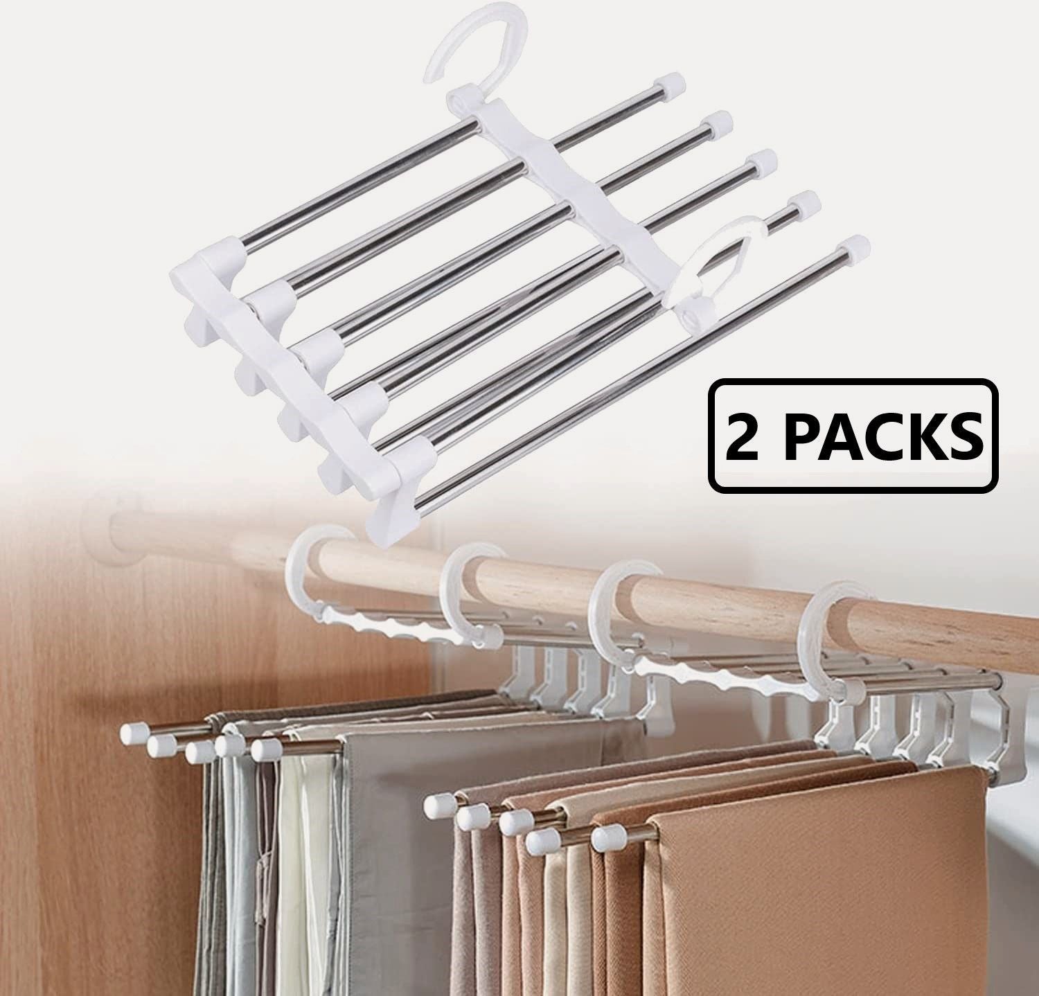 2-pack-stainless-steel-adjustable-5-in-1-pants-hangers-non-slip-space-saving-for-home-storage