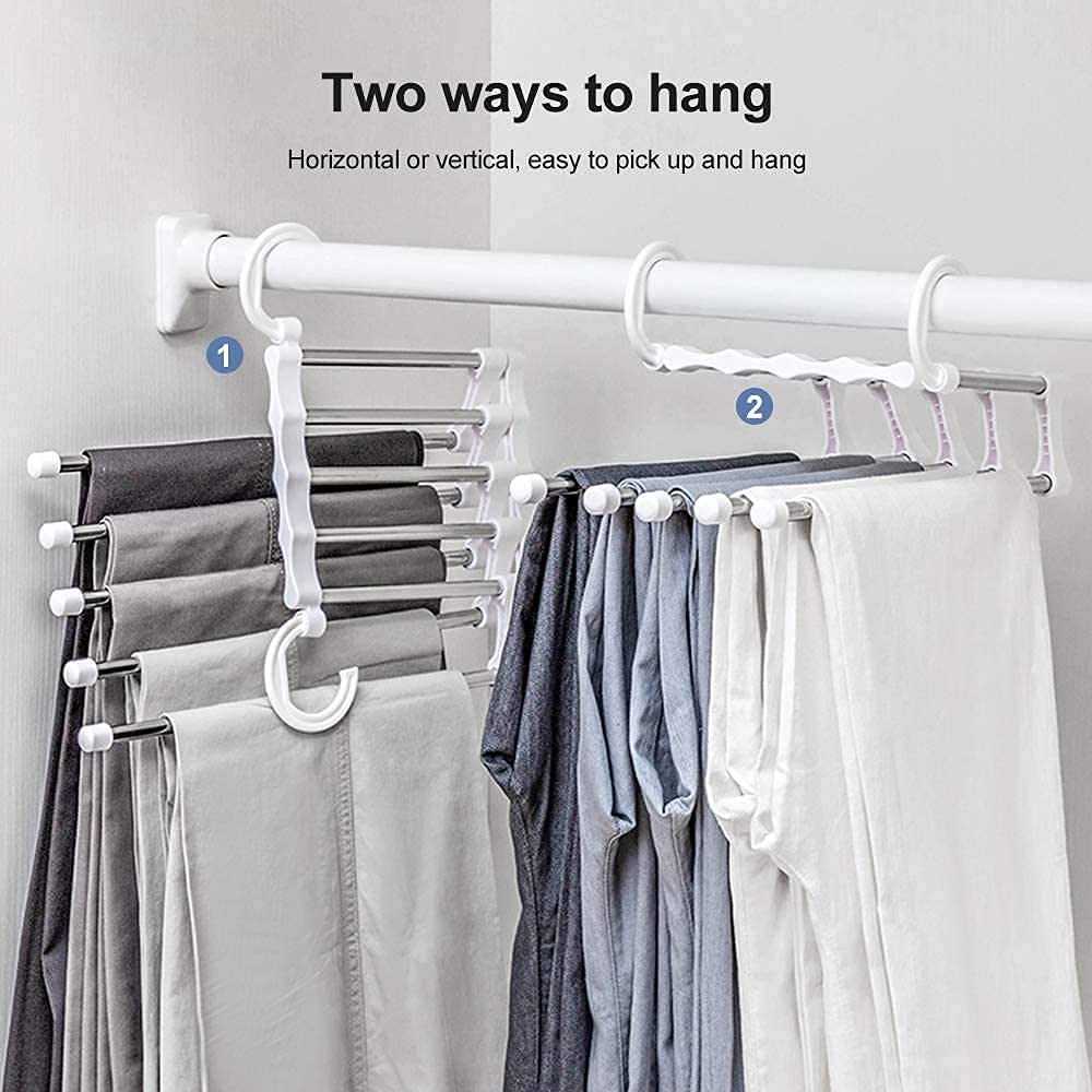 2-pack-stainless-steel-adjustable-5-in-1-pants-hangers-non-slip-space-saving-for-home-storage