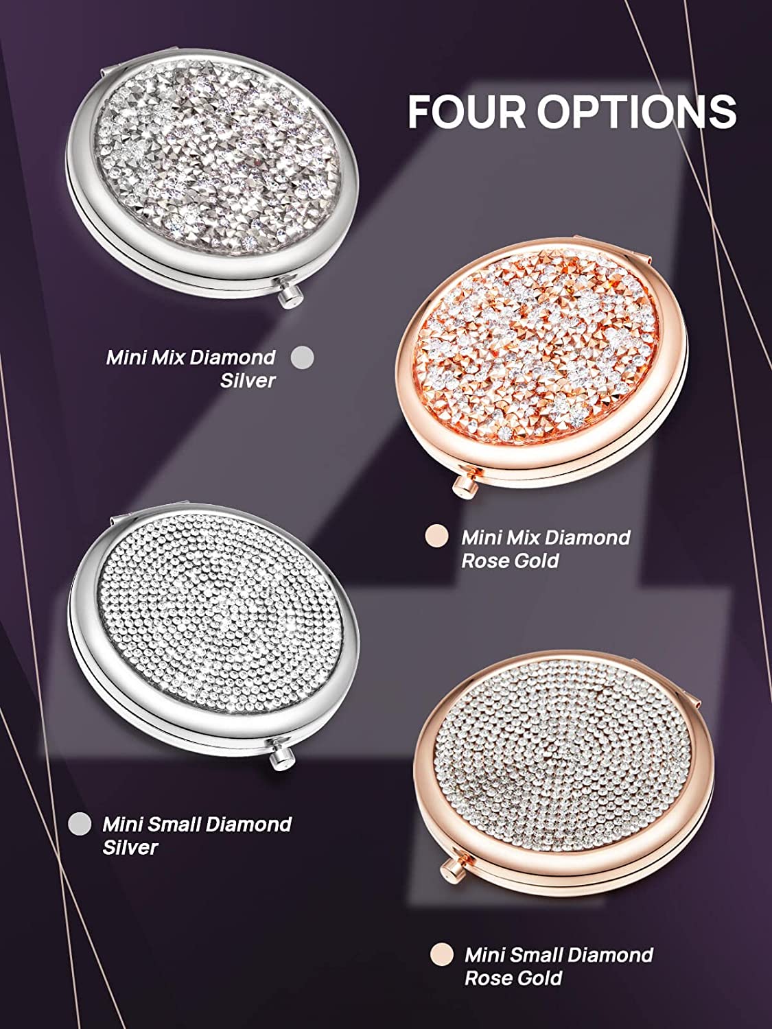 mini-mix-diamond-1x-2x-magnifying-round-metal-pocket-makeup-mirror-silver