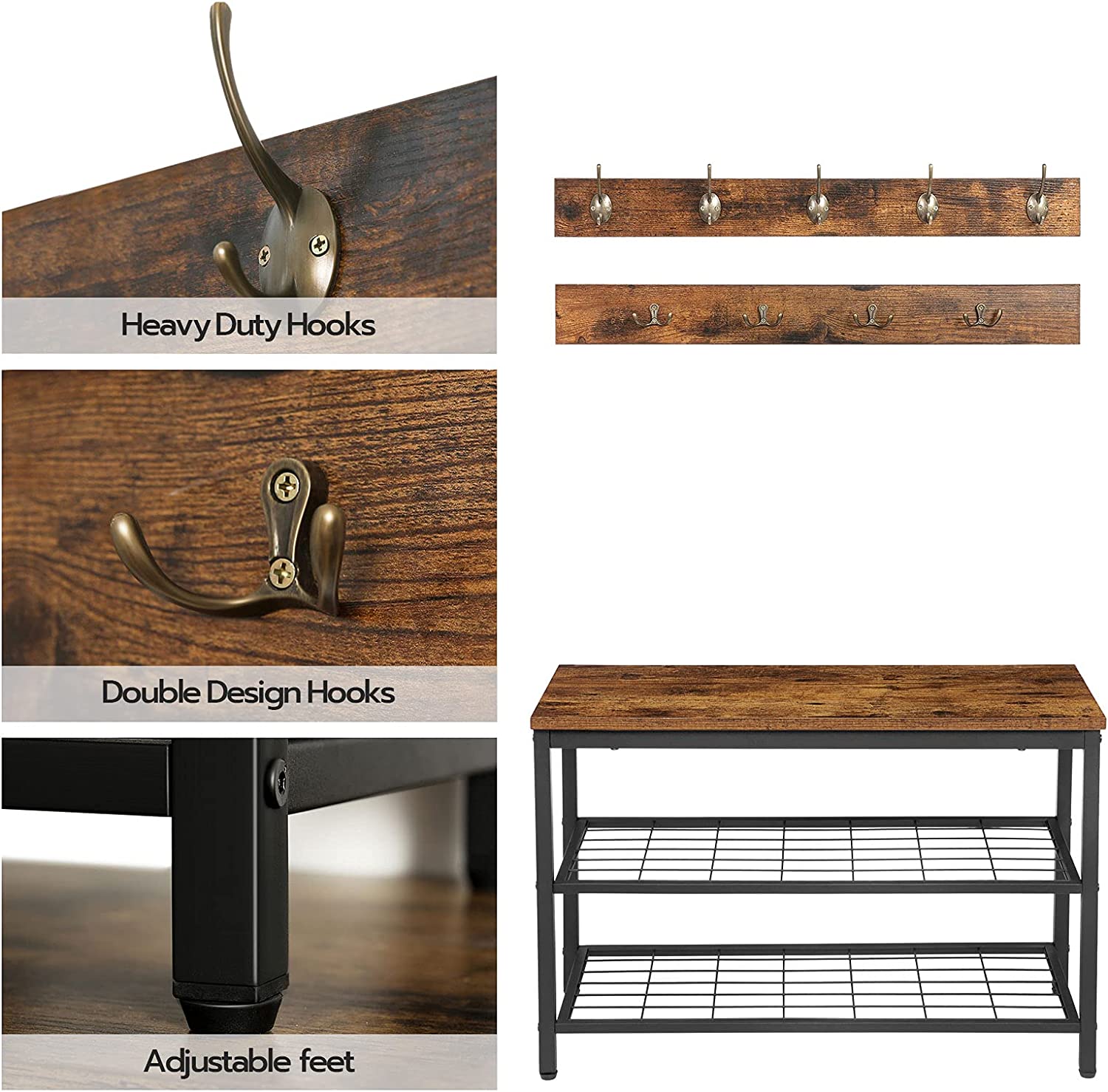 industrial-design-entryway-shoe-rack-with-coat-hooks-organizer-brown