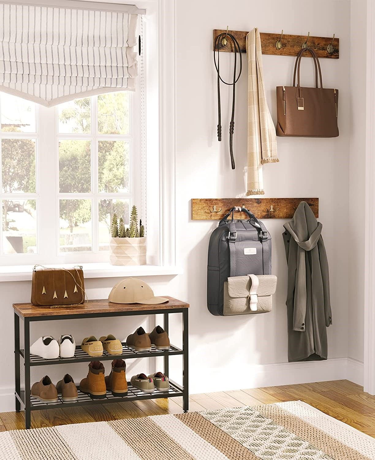 industrial-design-entryway-shoe-rack-with-coat-hooks-organizer-brown