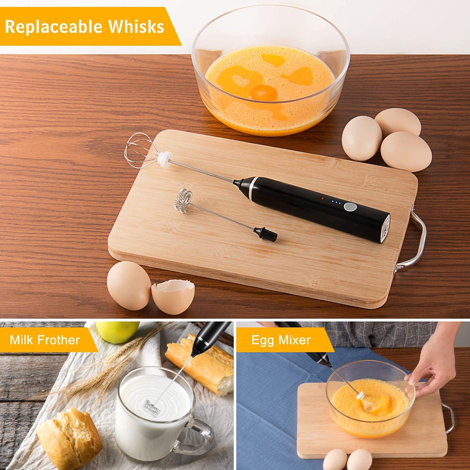 black-rechargeable-electric-milk-frother-handheld-3-speeds
