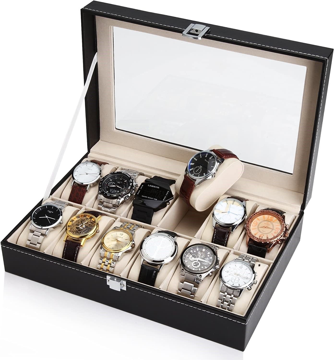 black-pu-leather-watch-organizer-display-storage-box-cases-for-men-women-12-slots