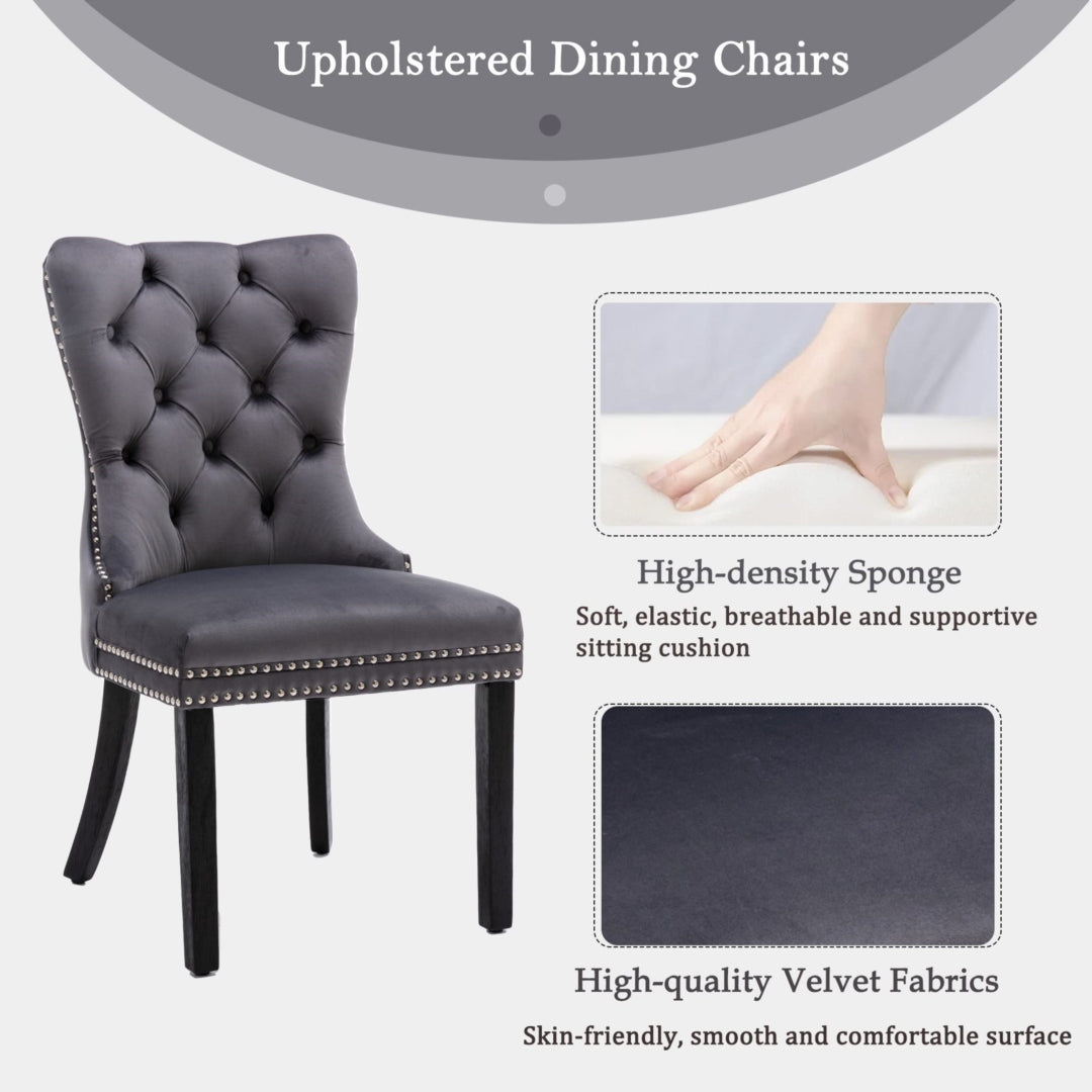 2x Velvet Dining Chairs with Solid Wood Legs -Gray