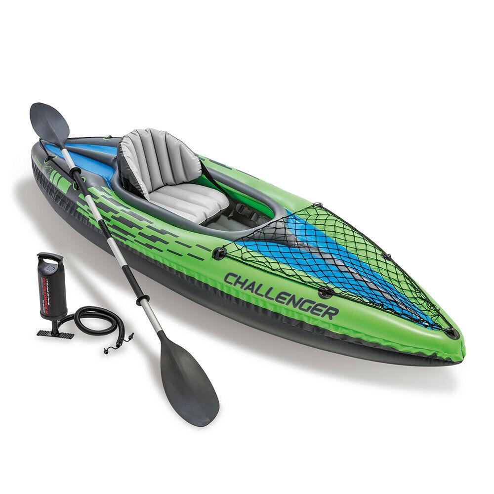 intex-sports-challenger-k1-inflatable-kayak-1-seat-floating-boat-oars-river-lake-68305np