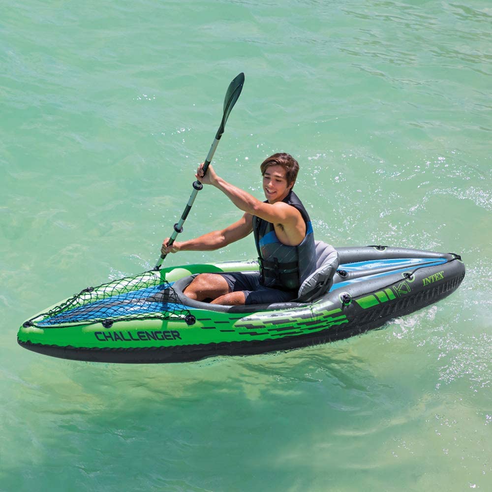 intex-sports-challenger-k1-inflatable-kayak-1-seat-floating-boat-oars-river-lake-68305np