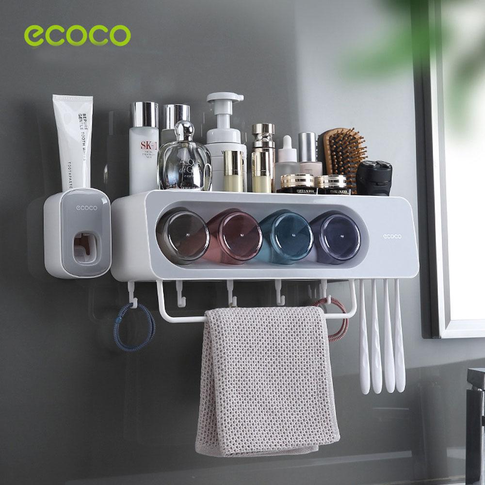 ecoco-wall-mounted-toothbrush-holder-with-4-cups-and-4-toothbrush-slots-toiletries-bathroom-storage-rack-black