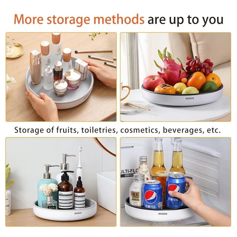 ecoco-kitchen-rotating-spice-condiment-storage-rack-bathroom-swivel-tray-organizer-grey
