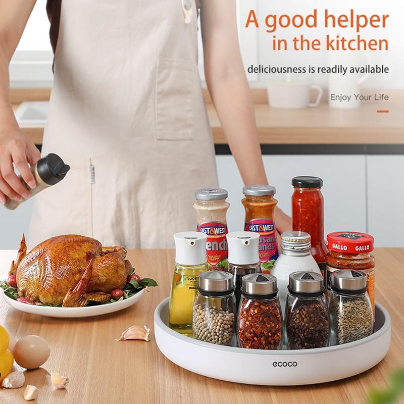 ecoco-kitchen-rotating-spice-condiment-storage-rack-bathroom-swivel-tray-organizer-grey