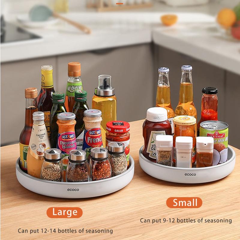 ecoco-kitchen-rotating-spice-condiment-storage-rack-bathroom-swivel-tray-organizer-grey