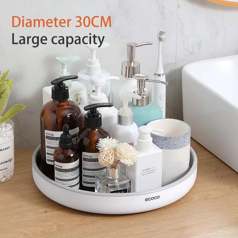 ecoco-kitchen-rotating-spice-condiment-storage-rack-bathroom-swivel-tray-organizer-grey