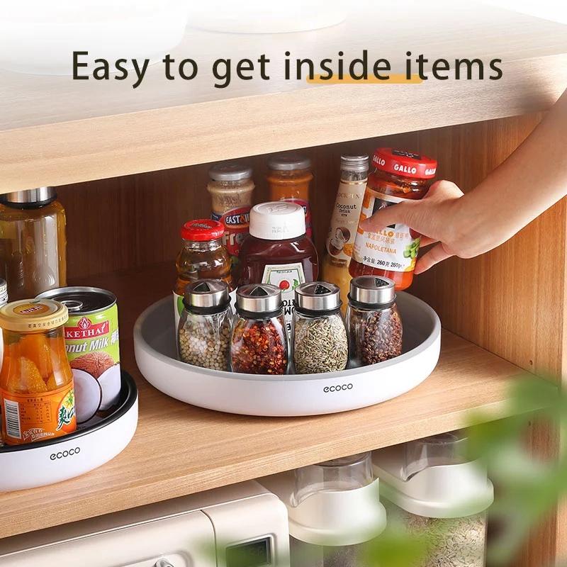 ecoco-kitchen-rotating-spice-condiment-storage-rack-bathroom-swivel-tray-organizer-grey