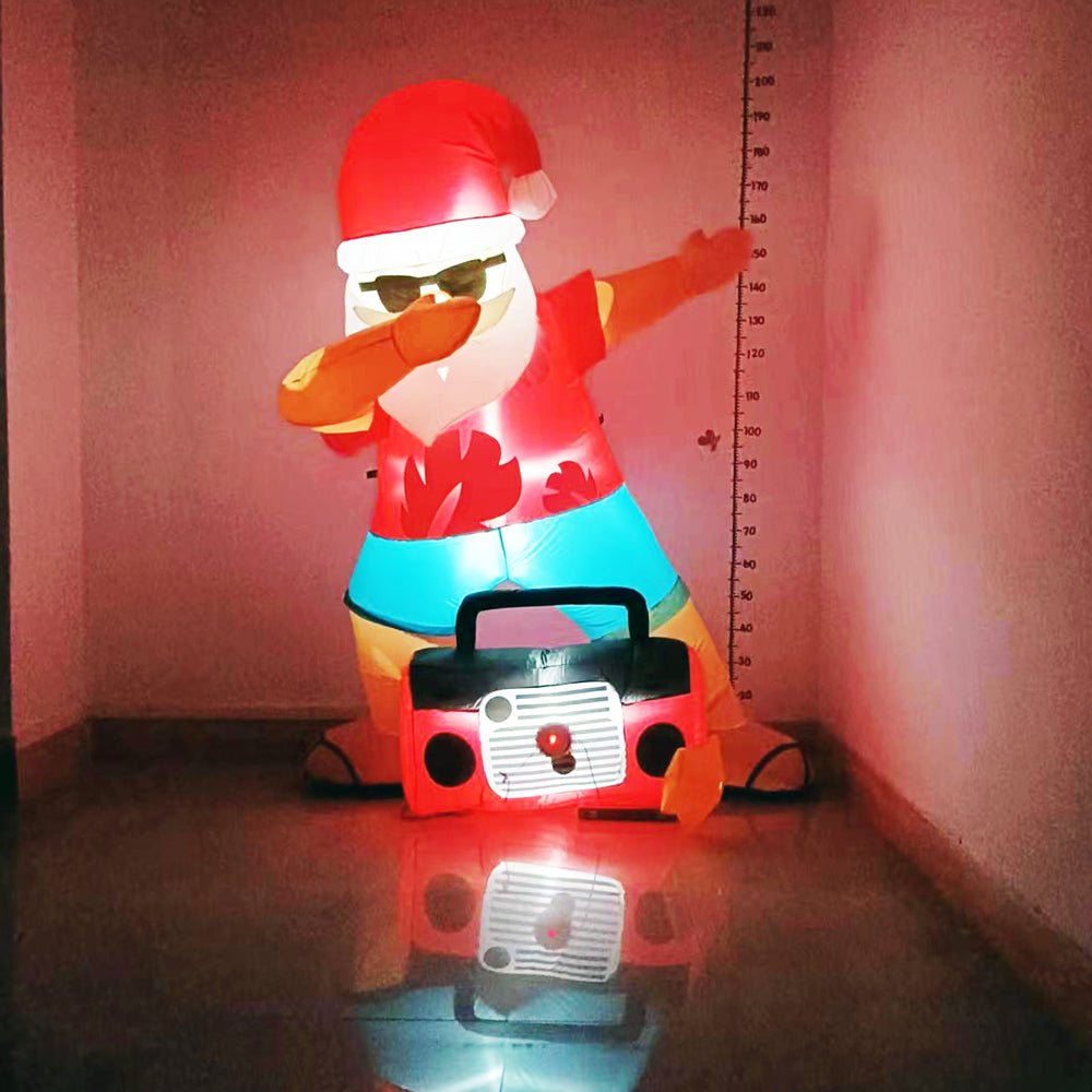 Christmas Lights Radio Inflatable Santa Beach Post 1.8m Height with Music