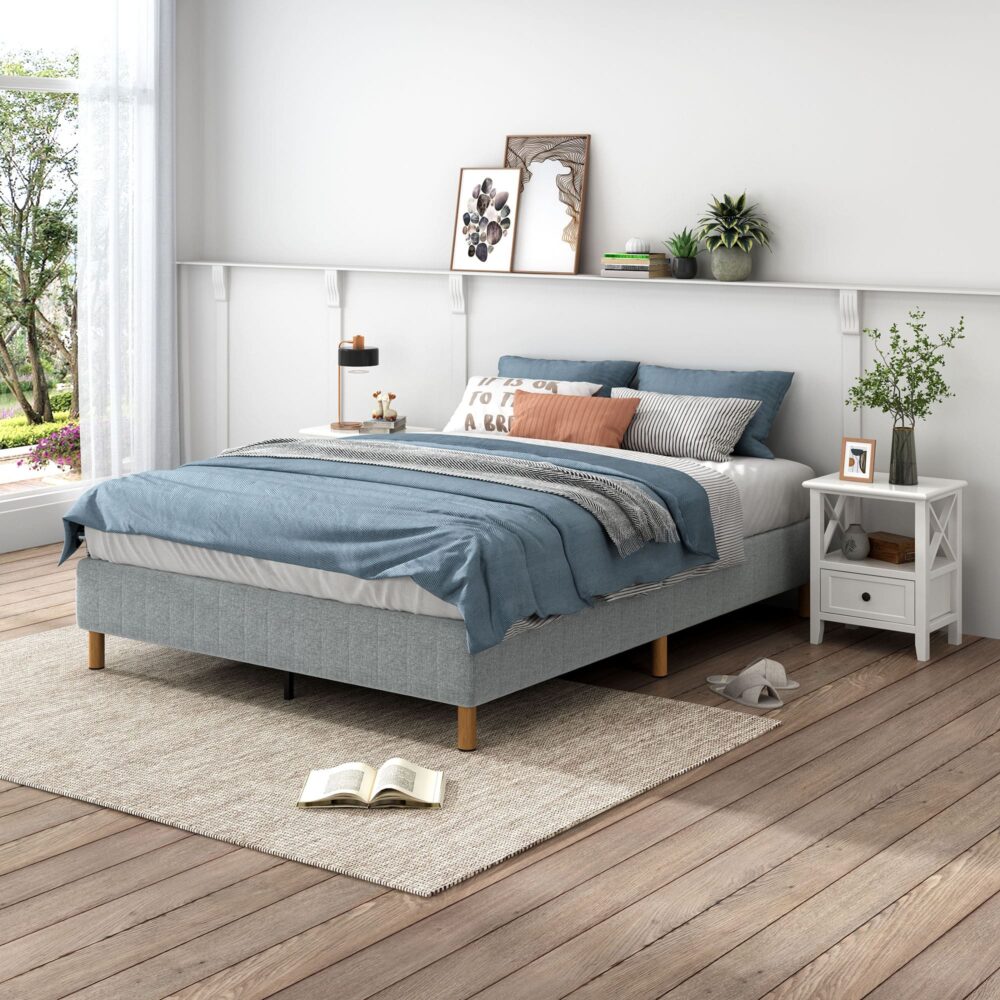 Metal Bedframe Mattress Foundation (Light Grey) - Double