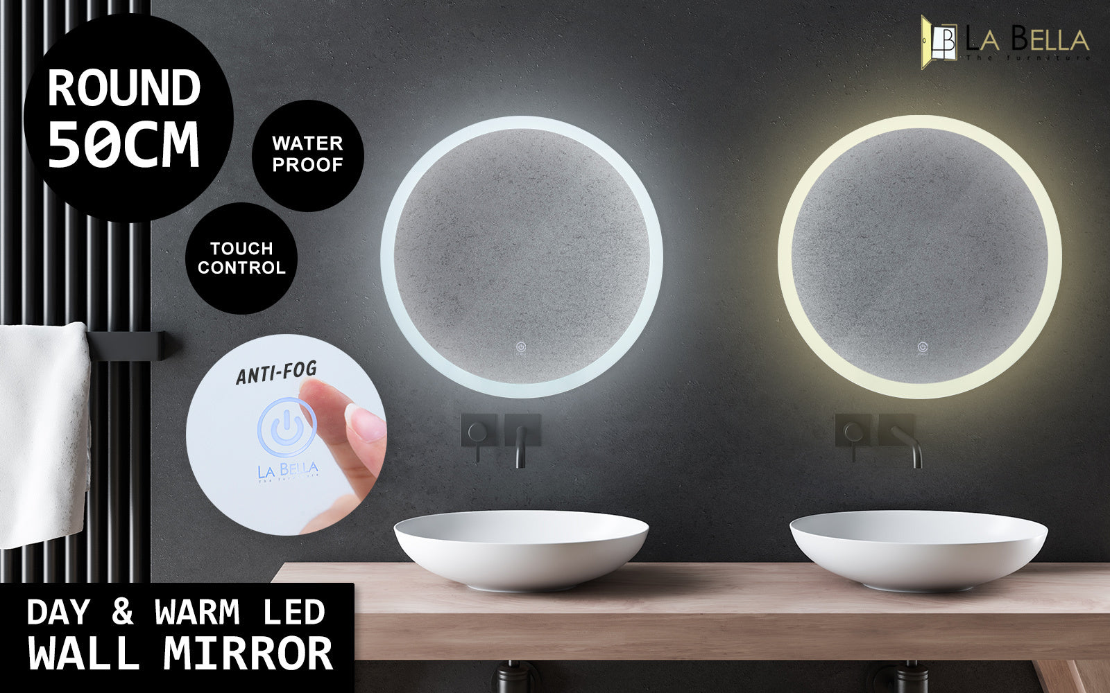 la-bella-led-wall-mirror-round-touch-anti-fog-makeup-decor-bathroom-vanity-50cm