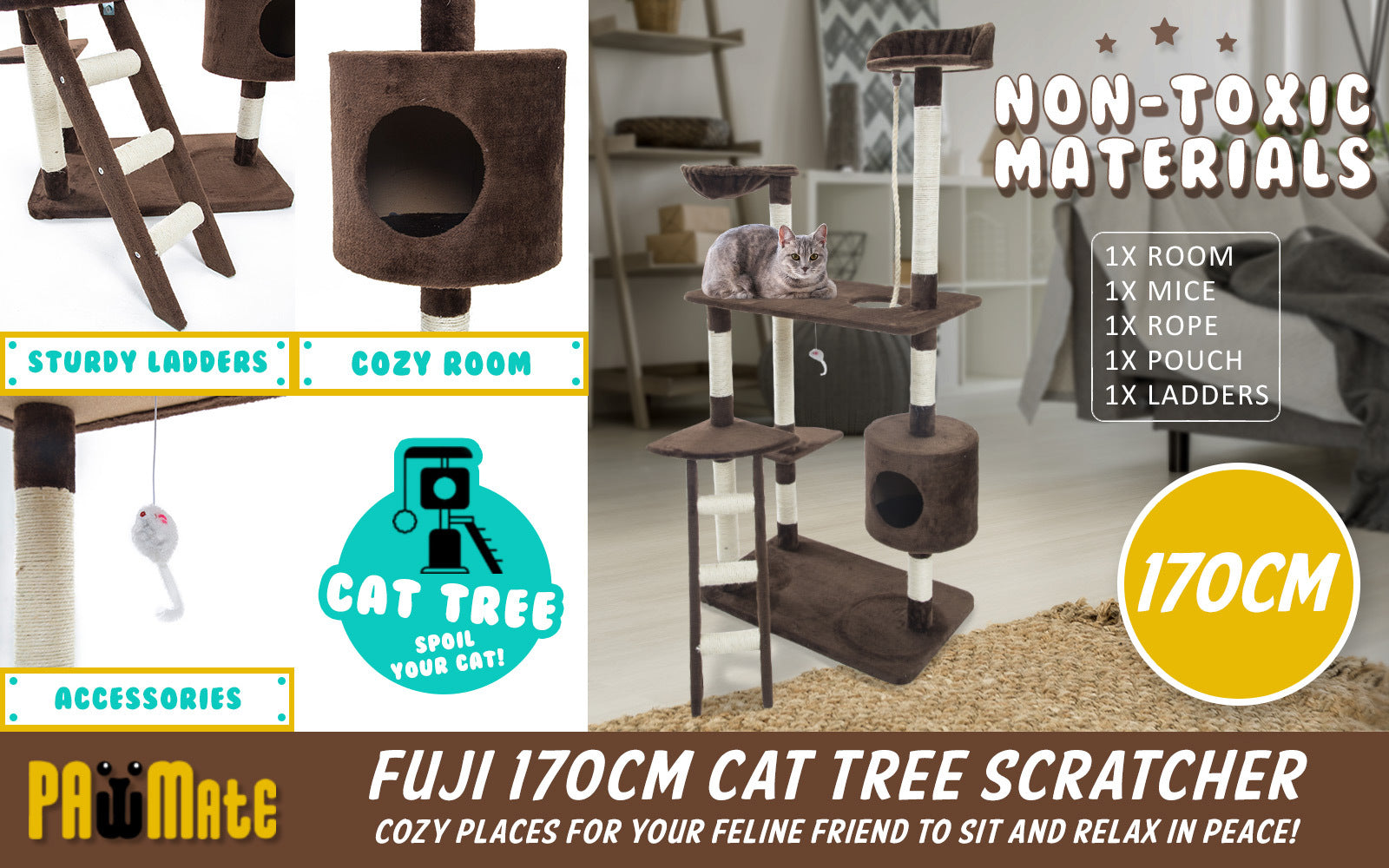 paw-mate-170cm-brown-cat-tree-fuji-multi-level-scratcher