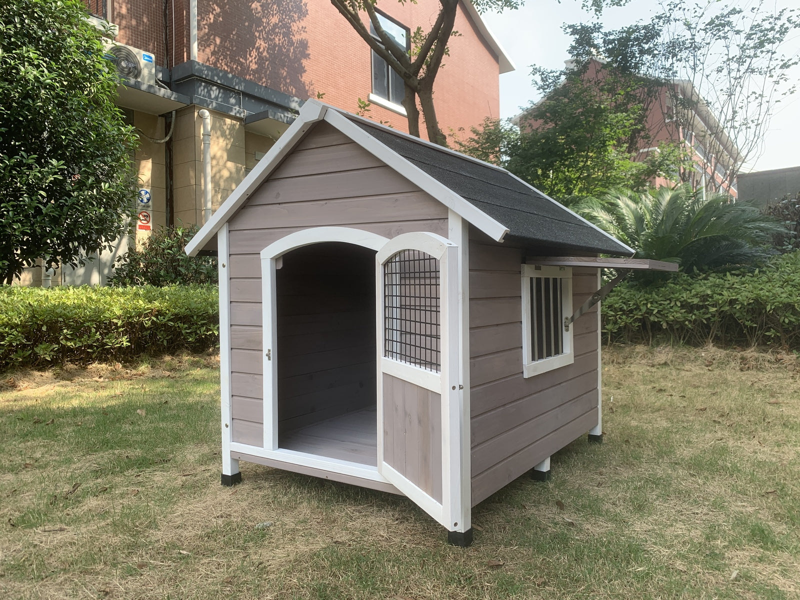 XL Timber Dog Kennel Timber Cabin With Door Grey