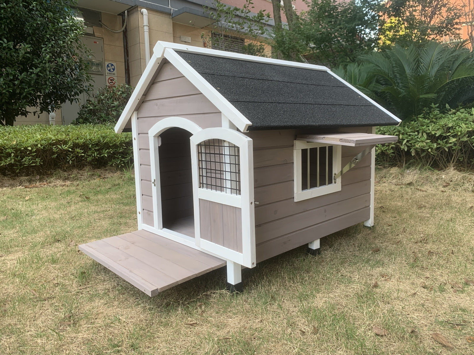 XL Timber Dog Kennel Timber Cabin With Door Grey