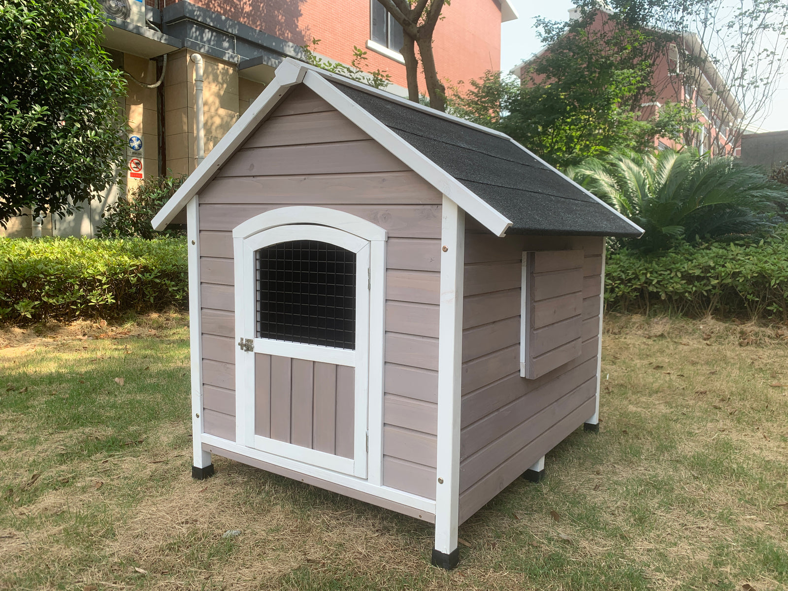 XL Timber Dog Kennel Timber Cabin With Door Grey