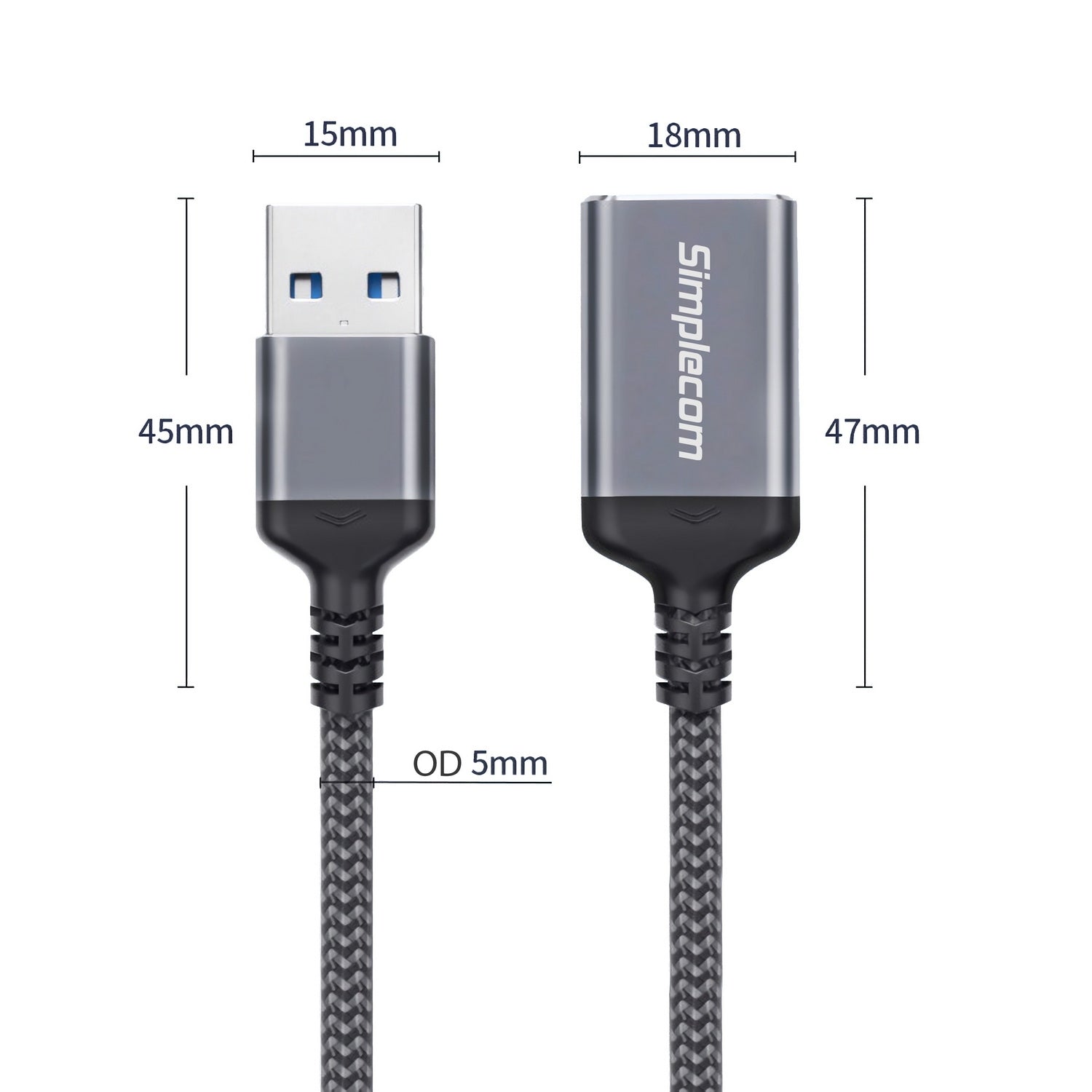 simplecom-cau320-usb-3-0-extension-cable-usb-a-male-to-usb-a-female-nylon-braided-2-0m