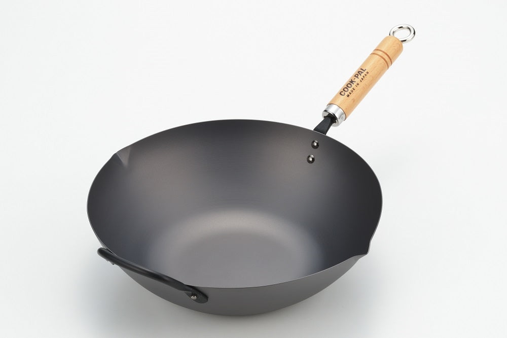 yoshikawa-cook-pal-ren-36cm-premium-carbon-steel-heat-treated-wok-with-two-handles