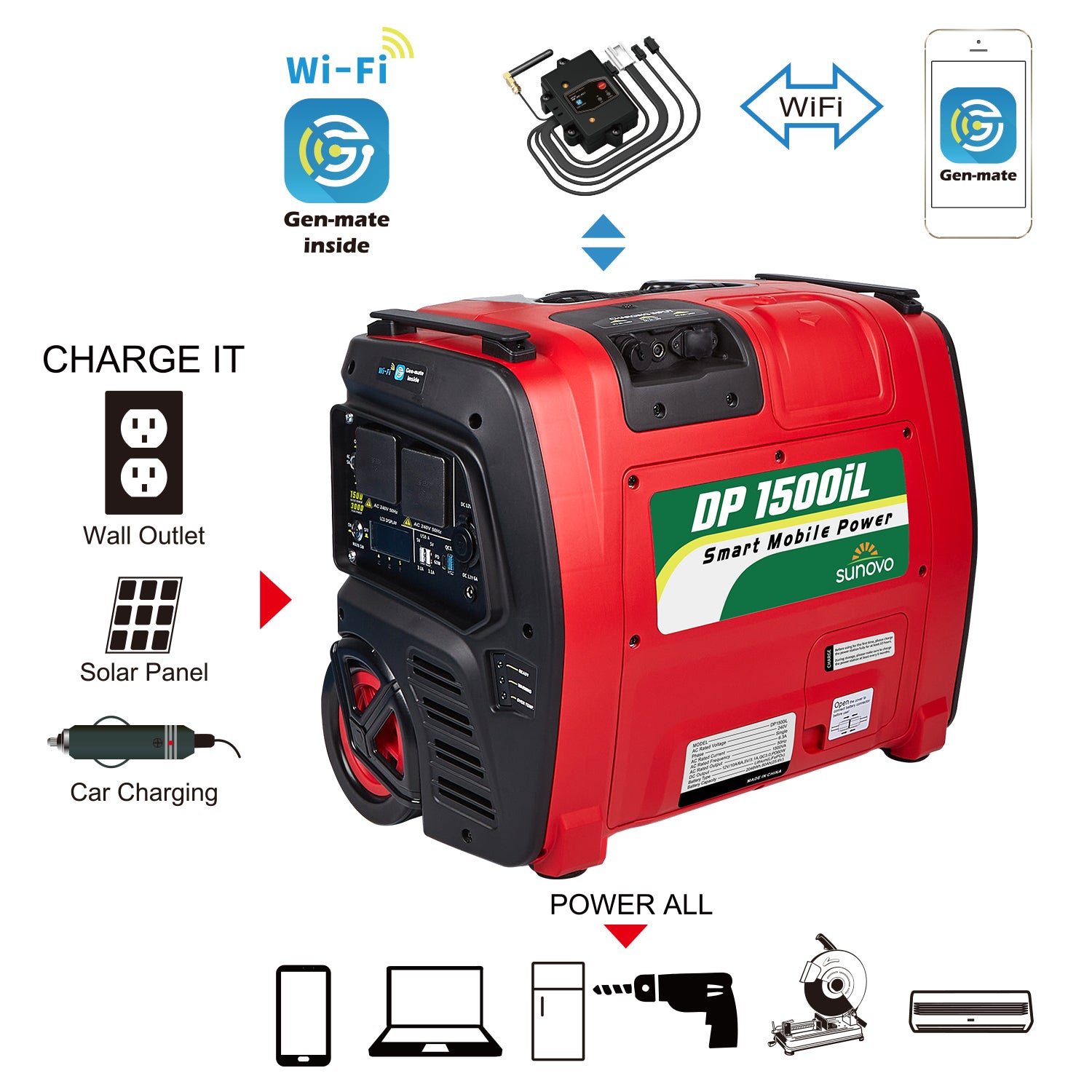 Sunovo 1500W Portable Power Station Solar Inverter Generator - FREE SHIPPING