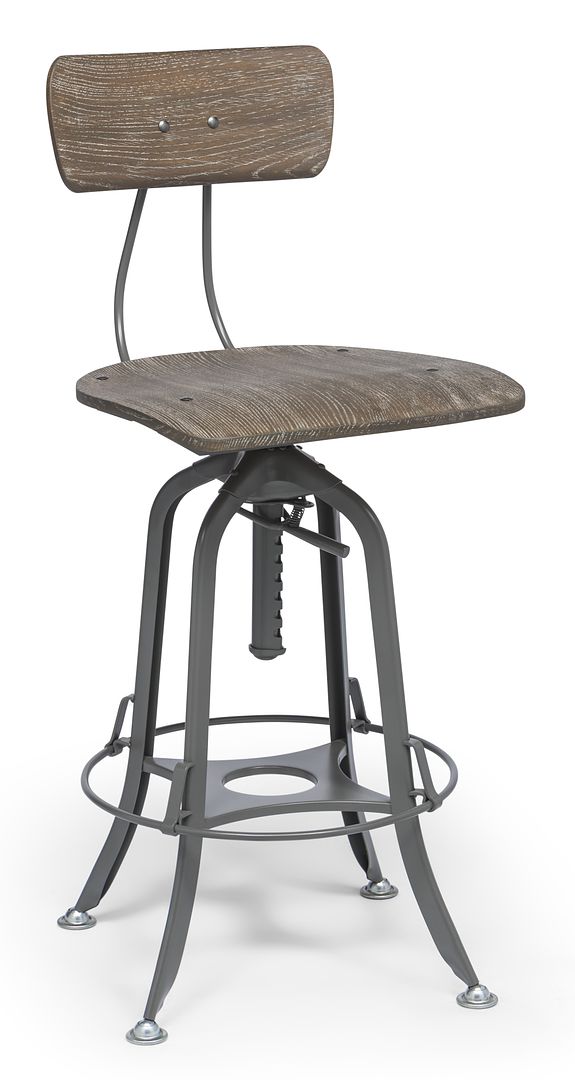 Industrial Swivel Height Adjustable Grey Oak Wood Bar Stool Chair with Back