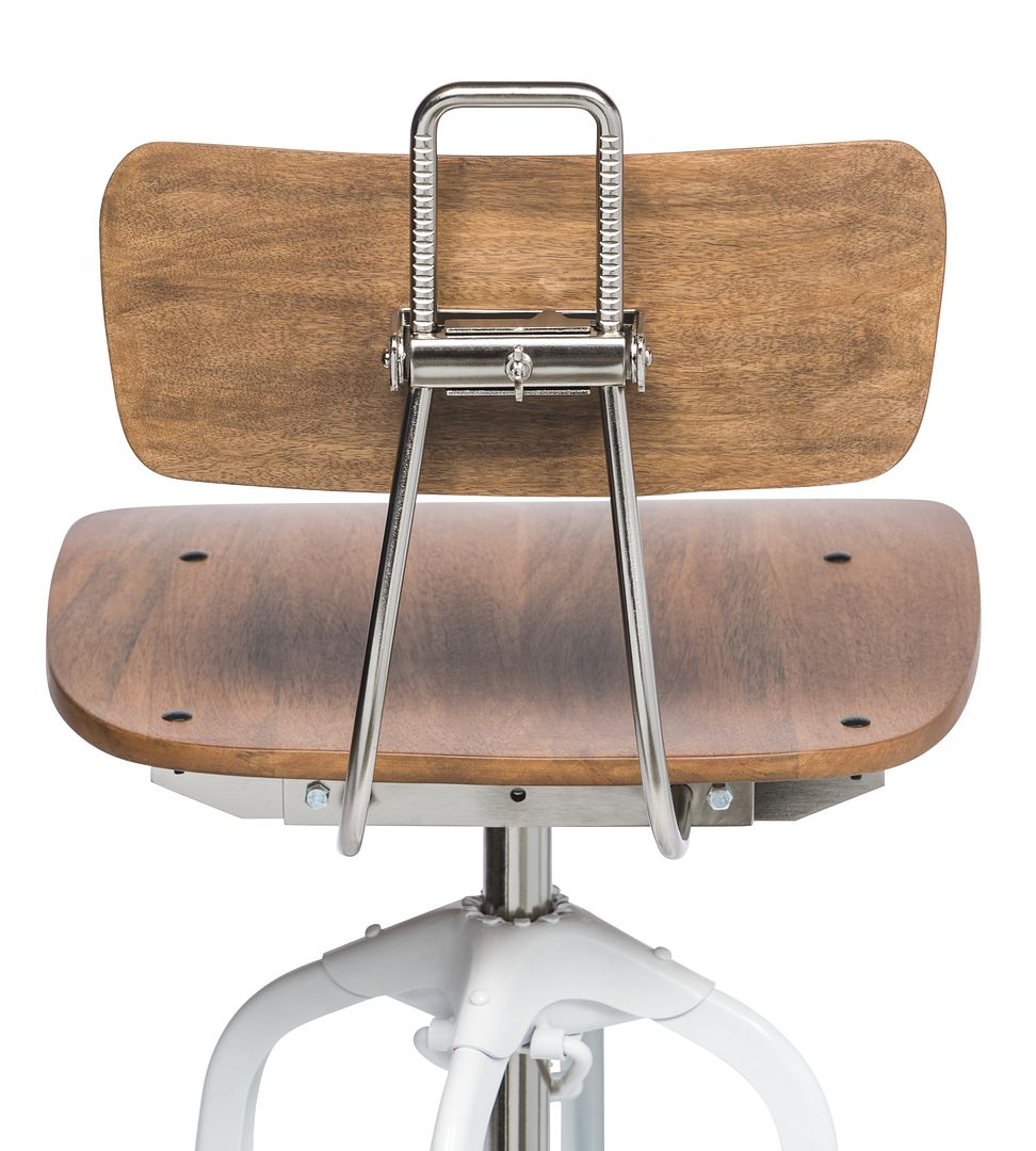 Hamptons Style White Bar Stool Chair Height Adjustable and Swivel with Natural Wood Top