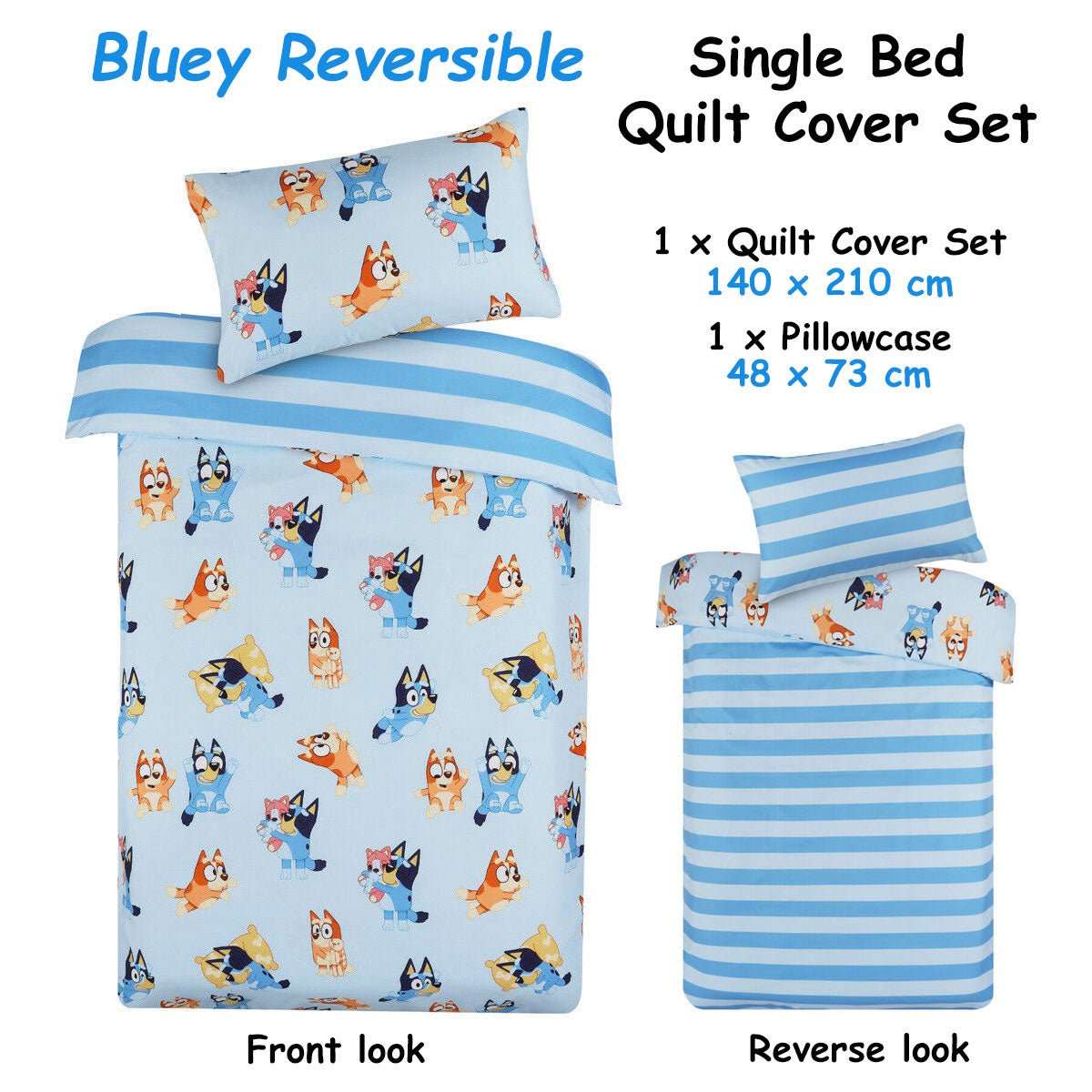 Caprice Bluey Bingo Reversible Striped Licensed Quilt Cover Set Single