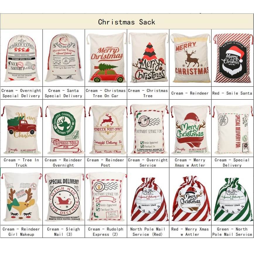 Large Christmas XMAS Hessian Santa Sack Stocking Bag Reindeer Children Gifts Bag, Santa On The Roof