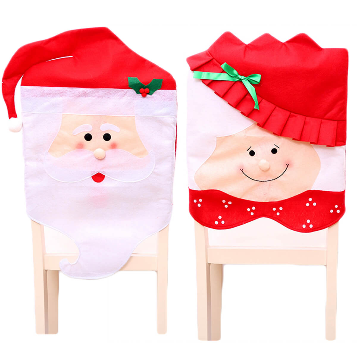 6x Christmas Cute Lady Santa Hat Chair Covers - Mrs Santa