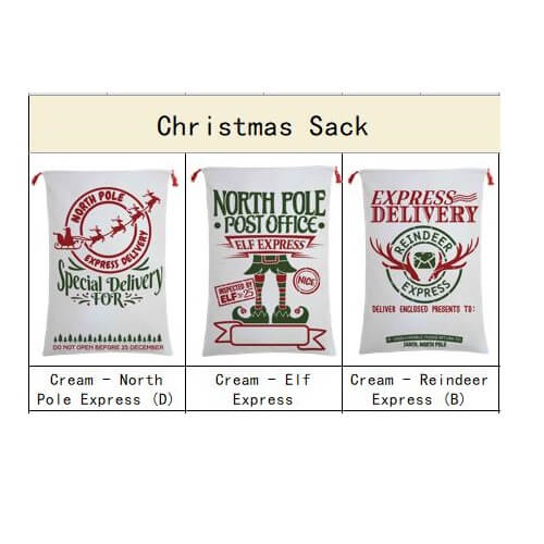 Large Christmas XMAS Hessian Santa Sack Stocking Bag Reindeer Children Gifts Bag, Cream - Delivery Enclosed Gift