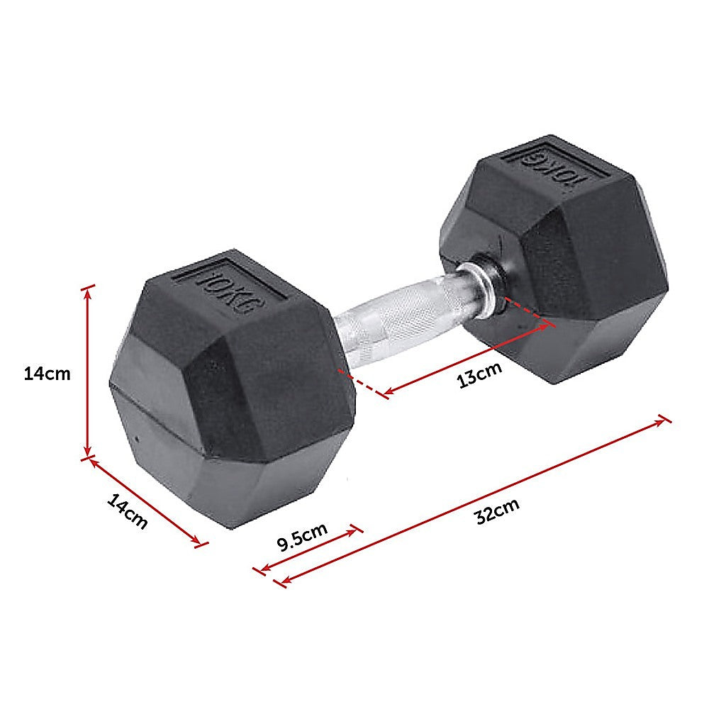 10KG Commercial Rubber Hex Dumbbell Gym Weight