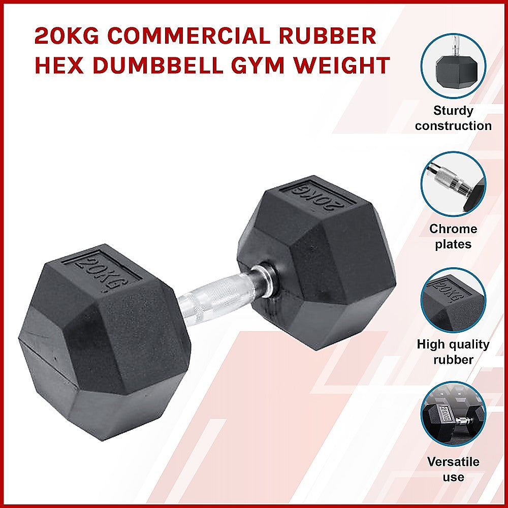 20KG Commercial Rubber Hex Dumbbell